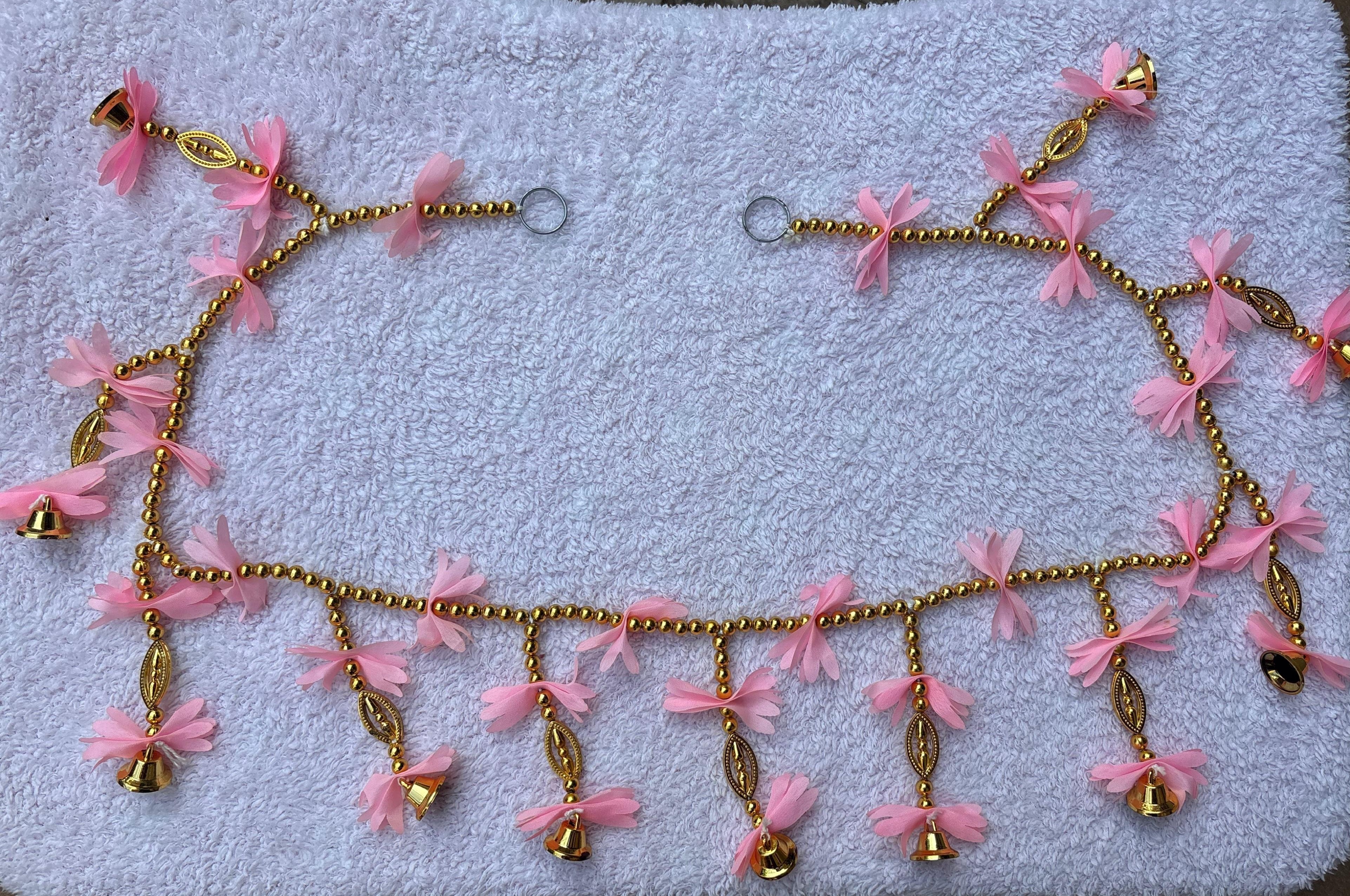 Pink Floral & Gold Bell Torana